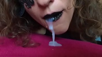Black lips cum in my mouth latex gloves spit SlowMo