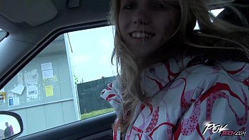 Petite skinny blonde teen suck cock under steering wheel and fuck