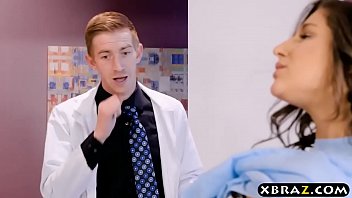 Young slutty teen Abella Danger squirts and rides her doctors penis