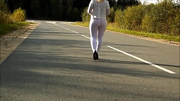 Blonde with big ass in white tights