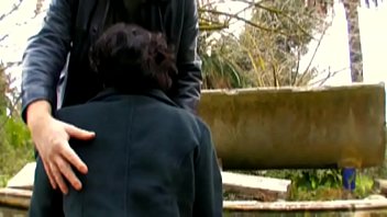 Naughty French brunette fucks in a park and cums like a bitch