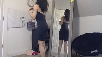 Young Goth Narcissist in the Mirror Changing Dresses and Panties
