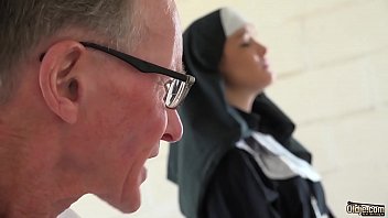 Old man fucks a teen nun makes her cum and moan for more old cock