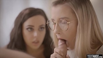 Blonde geeky stepsister got fukced by stepbro while her BFF helps