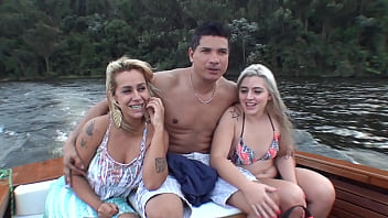 The Brazilian pornstar Monica Lima, Ed j. and Nicole Bittencourt on a boat trip on the Guarapiranga Dam