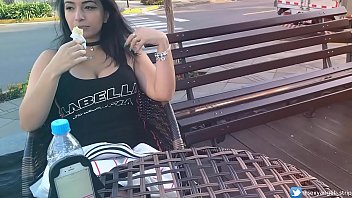 SEXY LATINA BIG BOOBS face agony t. girl with remote vibe outside
