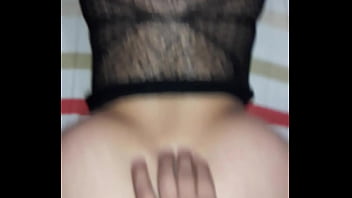 Tremendous ass with black thong eating tasty peel