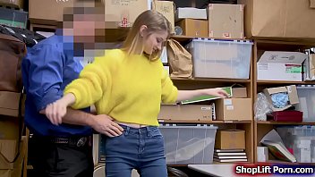 Busty shoplifter is arrested by an LP officer for stealing in the store.The officer conducts a strip search and he found the lost item inside her pocket.The officer tells her that he will not call the police if she do some interesting thing to him.