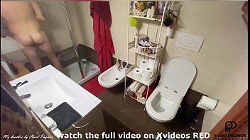 19 years old, alone in the bathroom, he is filmed secretly while having a handjob after a shower