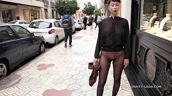 Naughty Lada wearing tights only in the city