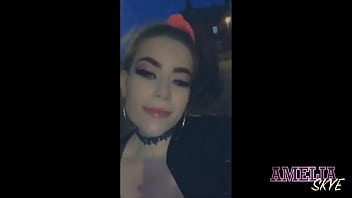 Slut sucks well hung stranger outside then gets creampie from bf