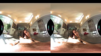 Curvy brunette rides her step-daughters boyfriends cock in virtual reality