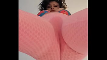 Giantess fetish touches pussy through wet tights