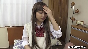 Sweet chick in sexy uniform, Maki Horiguchi is sucking and rubbing dick and licking ass to please a man she is in love with, because she likes to hear his moans and sighs.