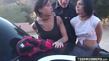 Gina Valentina and Honey Gold - Two Bitches Fucking with Hot Perv Cop in Public - Teenrobbers.com
