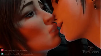 Lara croft and Tifa french kiss