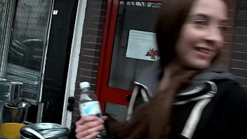Slim long haired brunette amateur teen pissing in public places