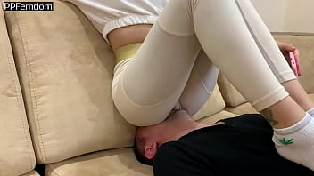 Russian Petite Goddess In White Leggings - Fullweight Face Sitting On Her Human Furniture and Verbally Humiliation Femdom (Preview)