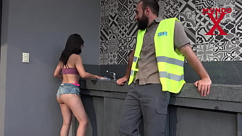 He is going to fix the air conditioning in this girl's house but she is interested in other things and ends up fucking him