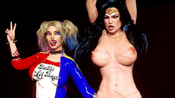 Super heroíne wonder woman captured and fucked by Joker and Harley Quinn
