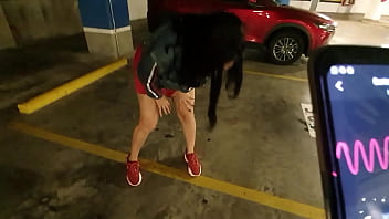 horny girl finger her pussy at the Mall parking lot
