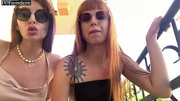 Double Femdom - POV Spitting, Ass Worship, Pussy Worship, Foot Domination and Upskirt