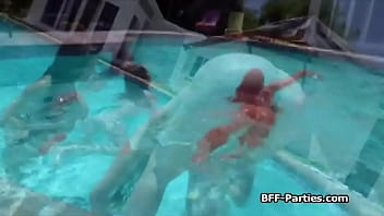 Post training foursome blowjob in pool