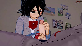 Ichigo fucking Rukia hard and filling her with cum.