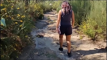 My friend's mother takes her clothes off in the woods during a walk