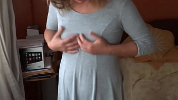 Beautiful stepmom very excited shows her stepson her tits so that he gets excited and fucks her