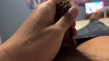Masturbating with an incredibly small hairy Indian cock with a close up