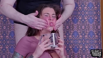 Youthful apologetic BDSM sub throat fucked by master as she hangs upside down