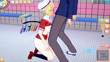 [Eroge Koikatsu! ] Touhou project Flandre Scarlet's boobs rubbed and Nio standing handjob fellatio sex after being served! Blonde huge breasts hentai [hentai game]