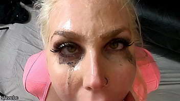 Blonde bimbo in spit slap throat. Throated, slapped and spit on.