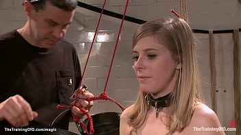 Master James Mogul trains bound busty blonde Penny Pax to endure pain then makes her fuck big dick to strapped gimp Owen Gray and whips her