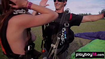 Big titted badass beauties trying naked skydiving