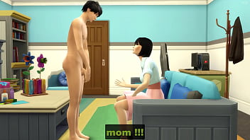 Japanese step-mom and step-son fuck for the first time on the sofa