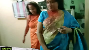Fatty Tamil boy luckily fucked two hot bhabhi together at holi day! Latest Hindi viral sex