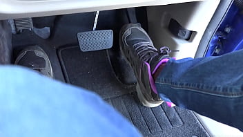 Pumping the car's brake and gas pedal with sneakers