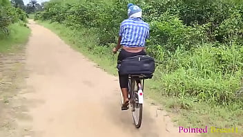 Beautiful girl's going to work got hook by her spoiled bicycle. A good Samaritan came to help but it ended in sex