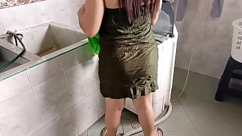 While my stepdaughter washes my clothes, I take advantage of her by fucking her when she is with her pretty skirt in the air and her underwear showing her delicious wet vagina.