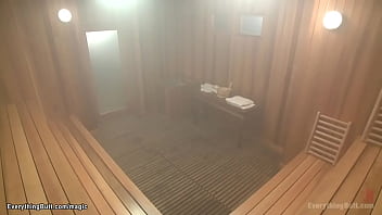 Three super hot lesbians Holly Hanna and Krissy Lynn and Nickey Huntsman in anal adventure toying and fucking in various positions in the sauna
