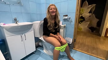 Step mom was sitting in the toilet and bent over for anal sex