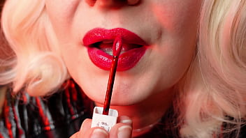 make up lipstick in process - erotic blonde MILF Arya ASMR free video