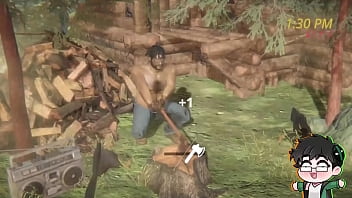 Stocky lumberjack forest solo handjob