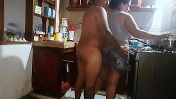 I suck my stepsister boyfriend's dick while I prepare lunch, I wanted him to fuck me, but my stepfather came back and almost caught us fucking in the kitchen