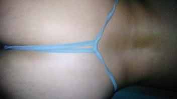 Recording my girlfriend in four at night with a road thong
