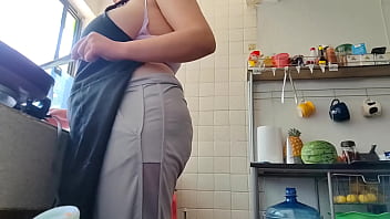 I Fuck my step Aunt with Huge Tits while she makes food