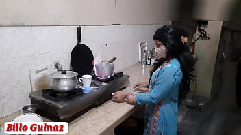 Desi Indian stepsister has hard sex in kitchen, Clear hindi audio