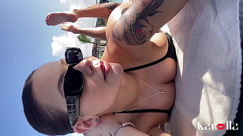 Young brunette sunbathed at the hotel and went to her room to suck her boyfriend and receive cum in her ass - sheer.com/karolla